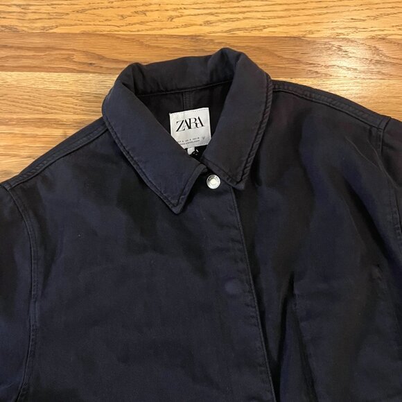 Zara Black Cotton Mid-Weight Work Chore Jacket - Unisex Small/Medium - Picture 2 of 5